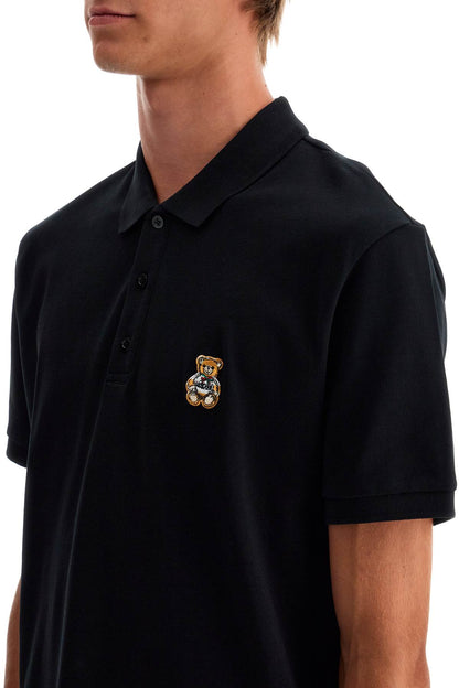 Polo Shirt With Teddy Bear Application  - Black