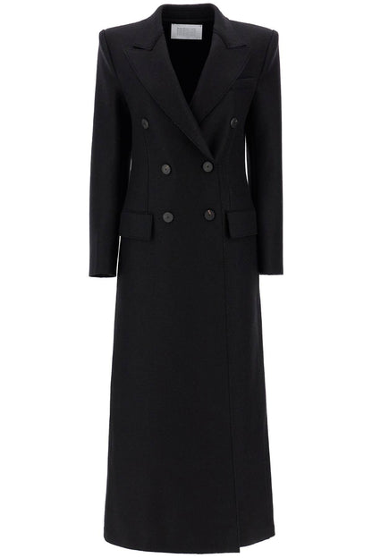 Double-breasted Pressed Wool Coat  - Black