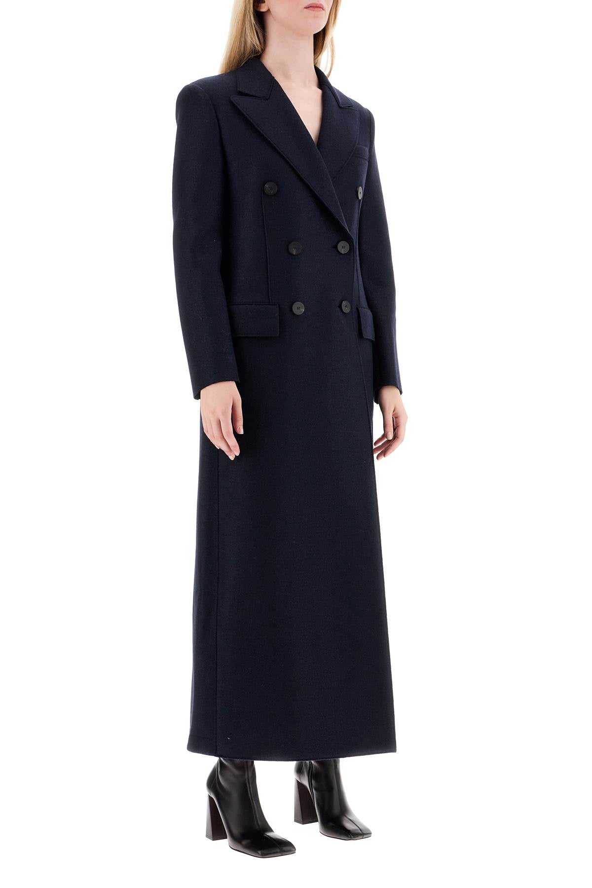 Double-breasted Pressed Wool Coat  - Blue