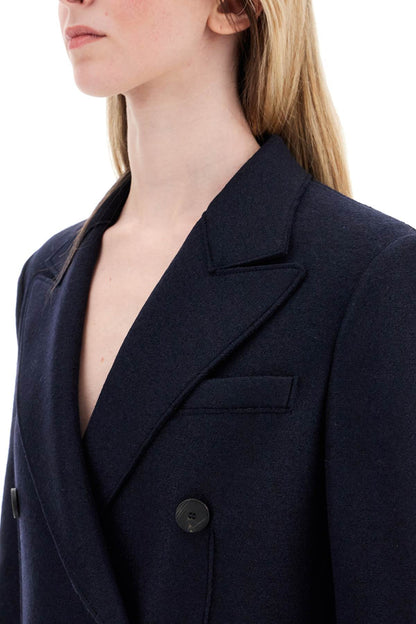 Double-breasted Pressed Wool Coat  - Blue