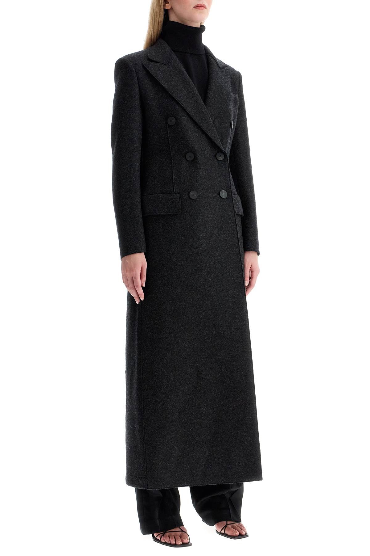 Double-breasted Pressed Wool Coat  - Grey