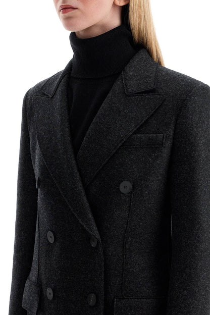 Double-breasted Pressed Wool Coat  - Grey