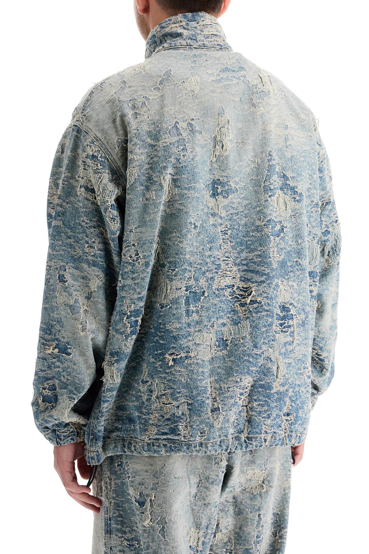 Distressed Denim Jacquard Jacket  - Blue