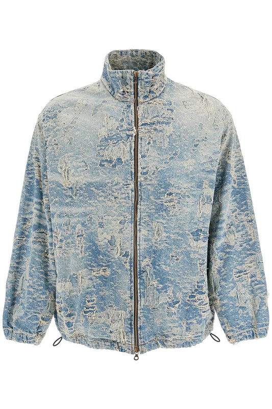 Distressed Denim Jacquard Jacket  - Blue