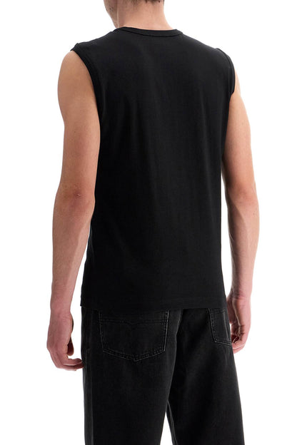 Black Cotton Tank Top With Embossed Logo  - Black