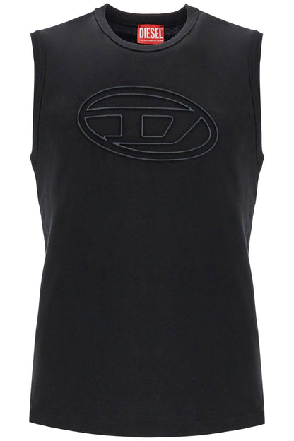 Black Cotton Tank Top With Embossed Logo  - Black