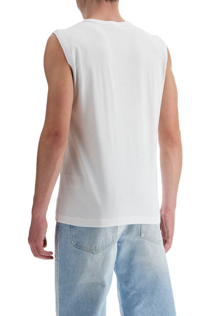 White Cotton Tank Top With Wide Neckline  - White