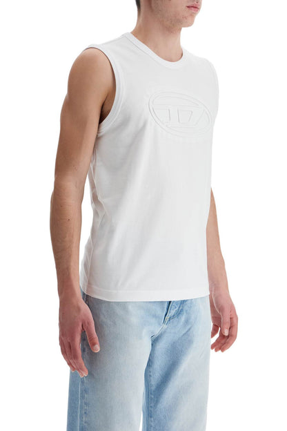 White Cotton Tank Top With Wide Neckline  - White