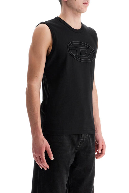 Black Cotton Tank Top With Embossed Logo  - Black