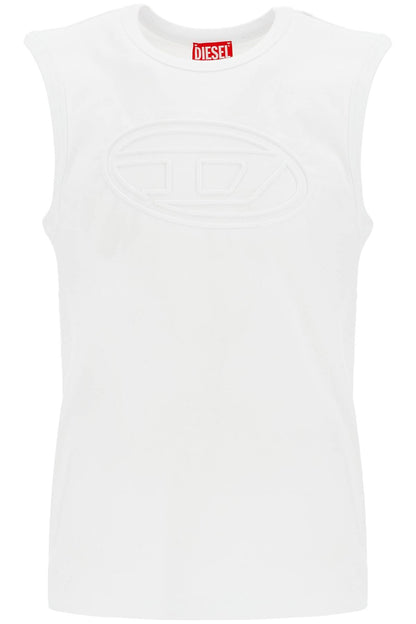 White Cotton Tank Top With Wide Neckline  - White