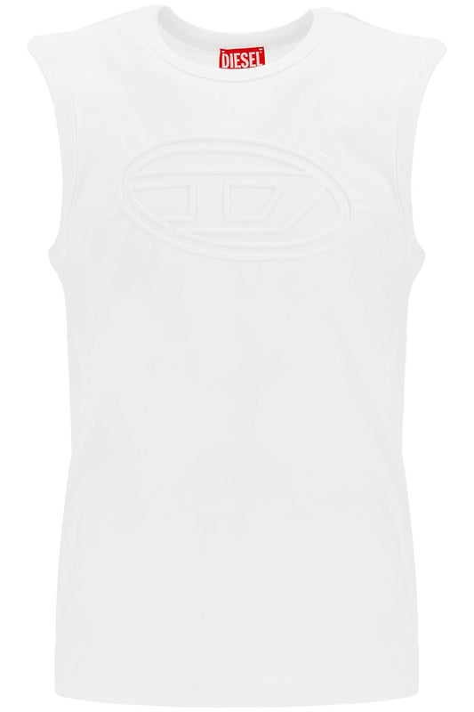 White Cotton Tank Top With Wide Neckline  - White