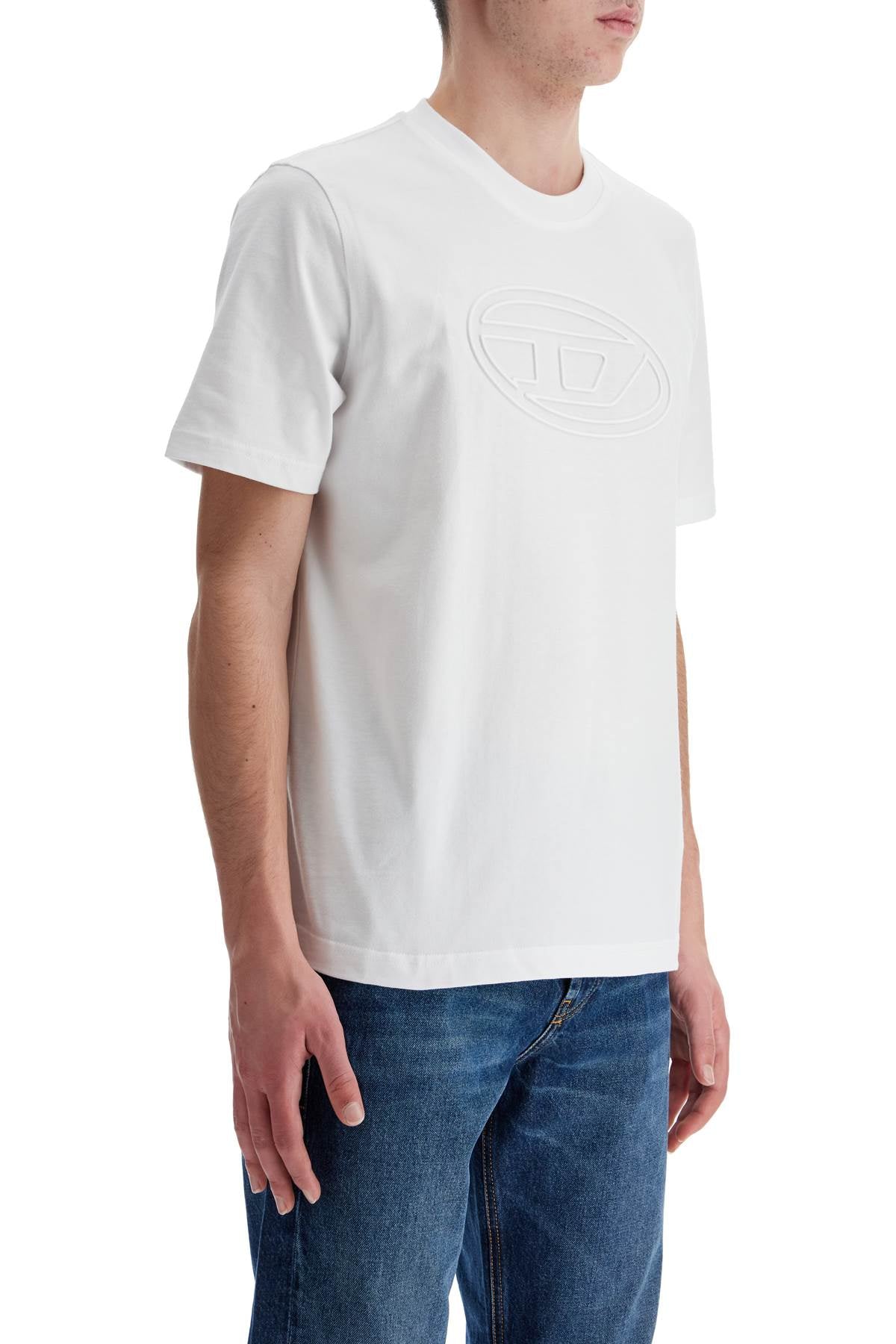 White Cotton T-shirt With Embossed Logo T-adjust-bigoval  - White