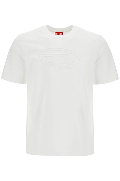 White Cotton T-shirt With Embossed Logo T-adjust-bigoval  - White