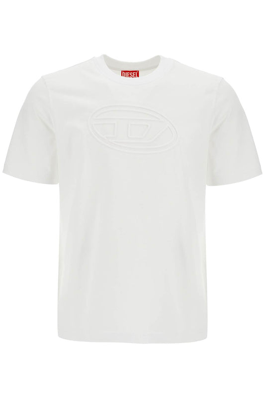 White Cotton T-shirt With Embossed Logo T-adjust-bigoval  - White