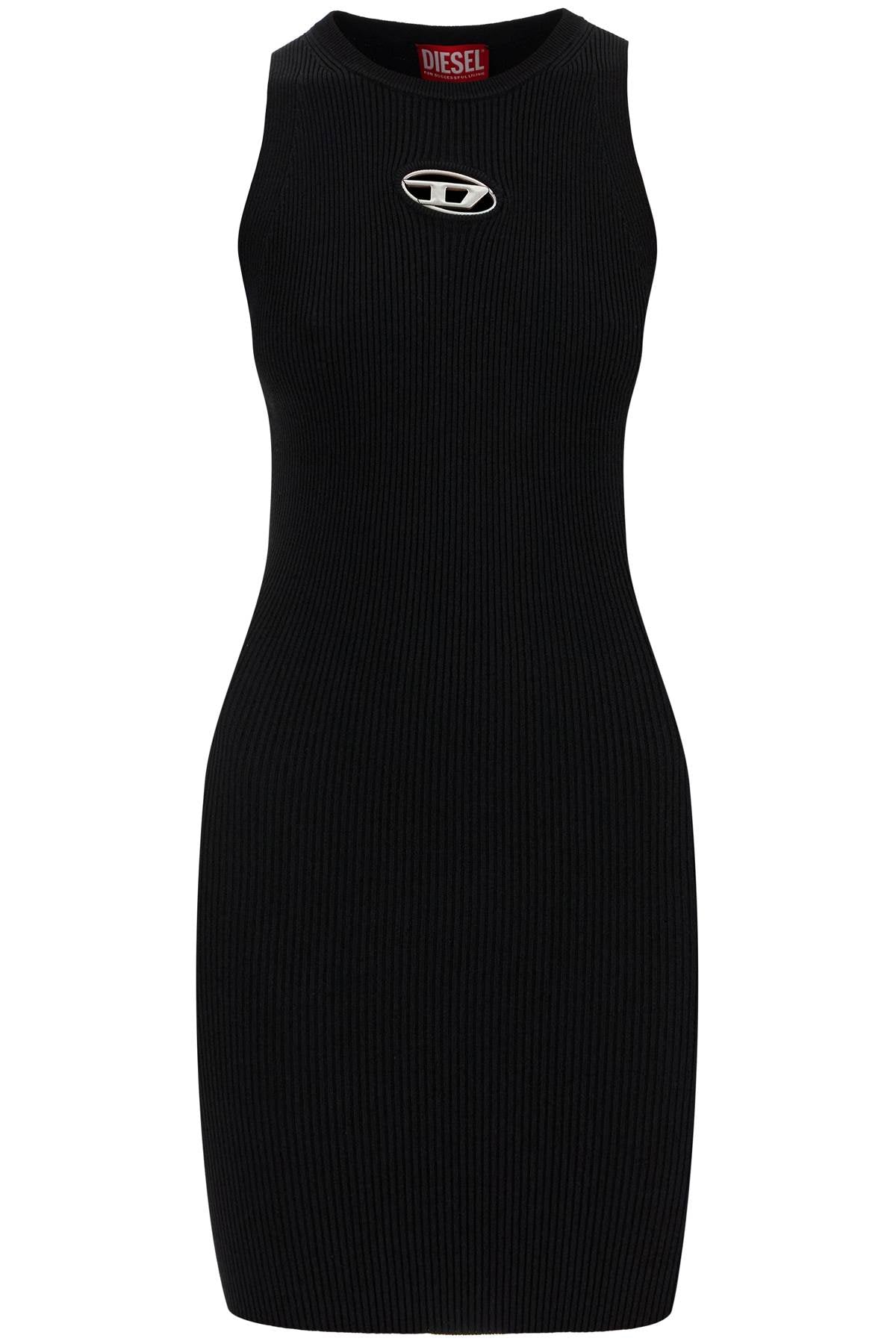 Black Ribbed Viscose Dress With Wide Neckline  - Black