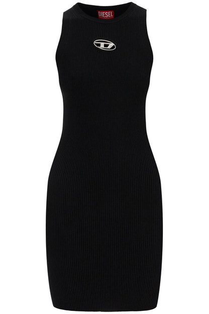 Black Ribbed Viscose Dress With Wide Neckline  - Black