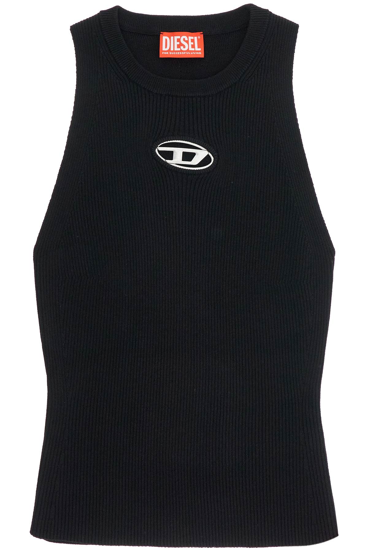 Black Sleeveless Top In Viscose With Embroidered Logo  - Black