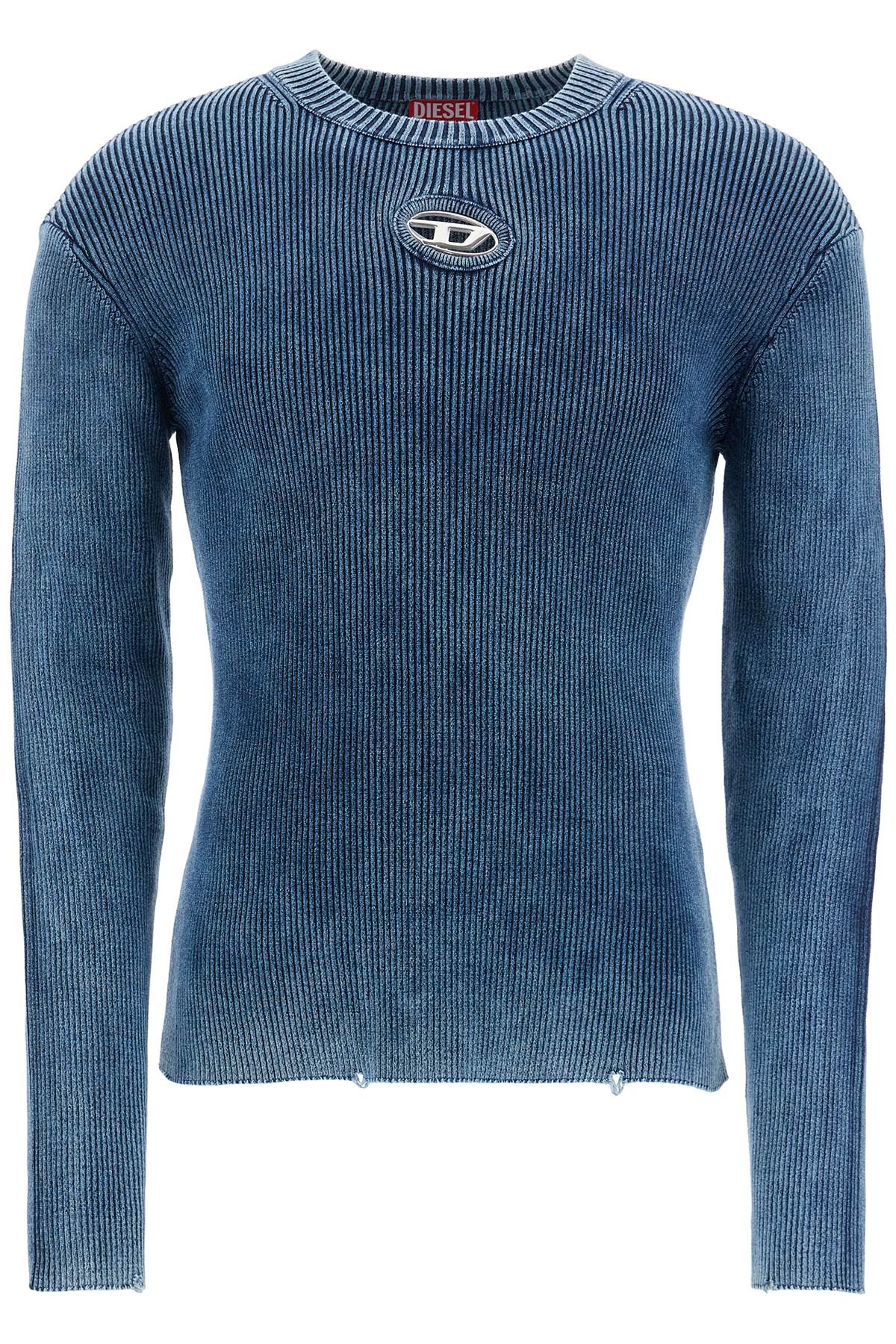 Blue Peacoat Vertical Ribbed Cotton Sweater  - Blue