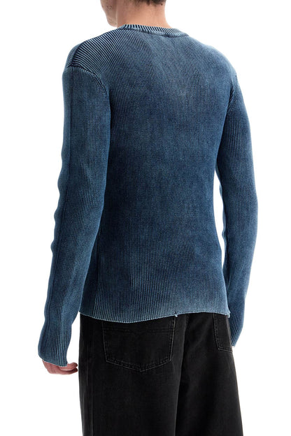 Blue Peacoat Vertical Ribbed Cotton Sweater  - Blue