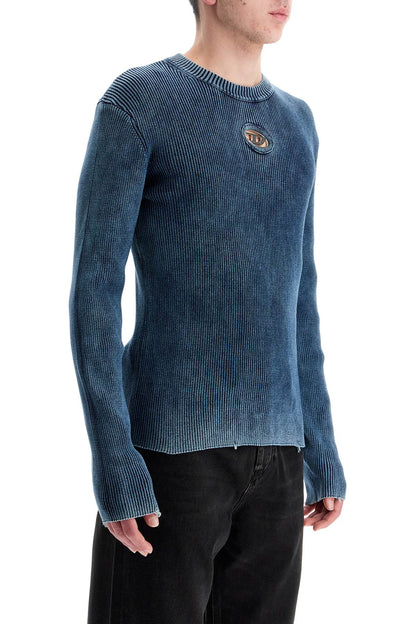 Blue Peacoat Vertical Ribbed Cotton Sweater  - Blue