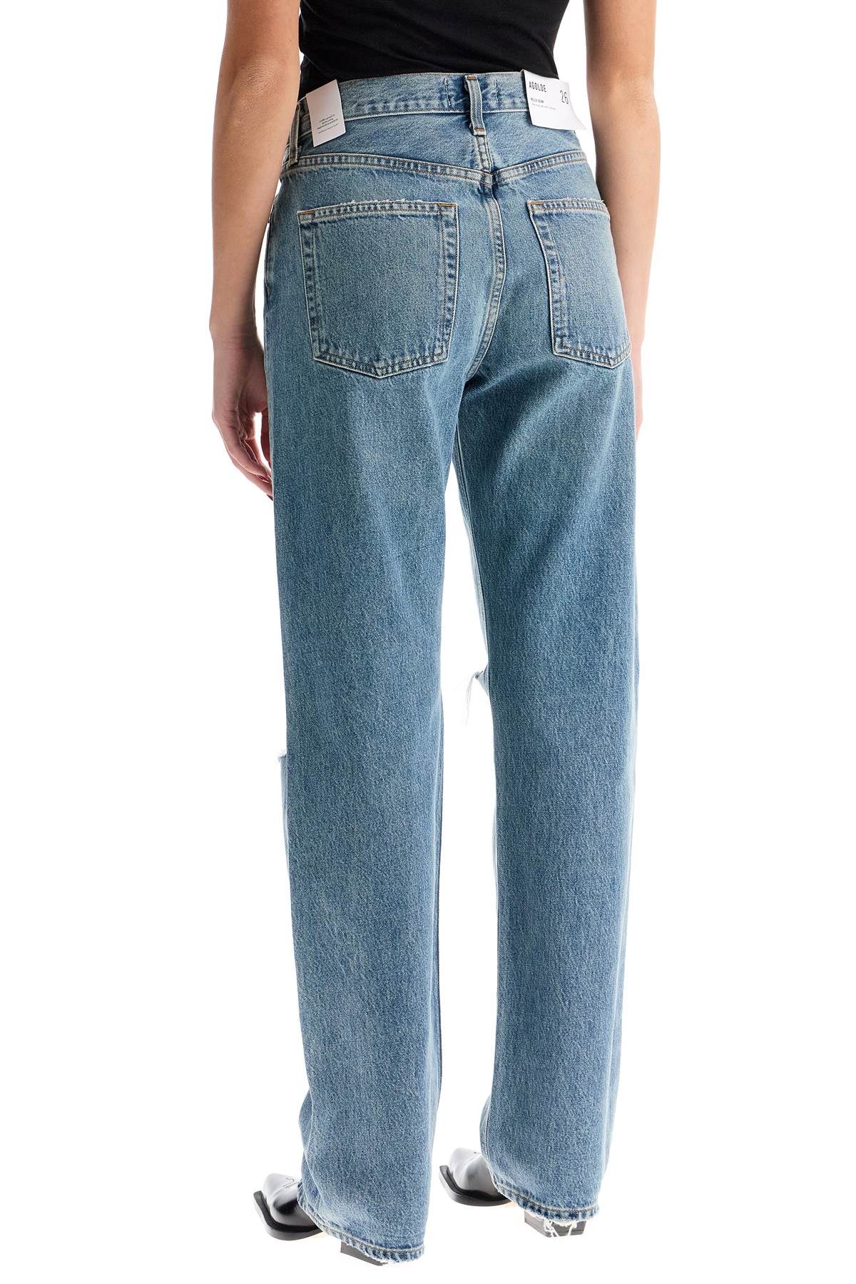 Relaxed Straight Fit Kelly Used Effect Jeans  - Blue