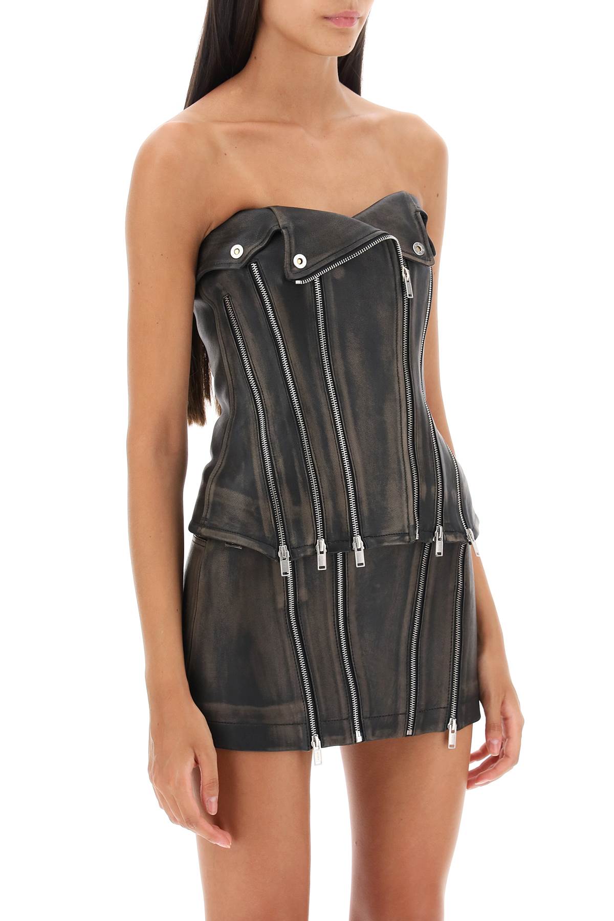 Leather Biker Corset Top  - Marrone