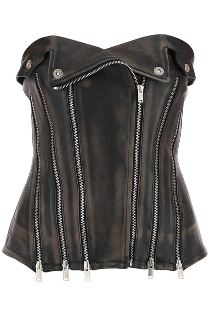 Leather Biker Corset Top  - Marrone