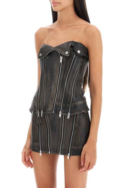 Leather Biker Corset Top  - Marrone