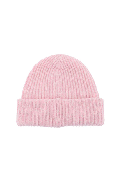 Beanie Hat With Logo Patch  - Pink