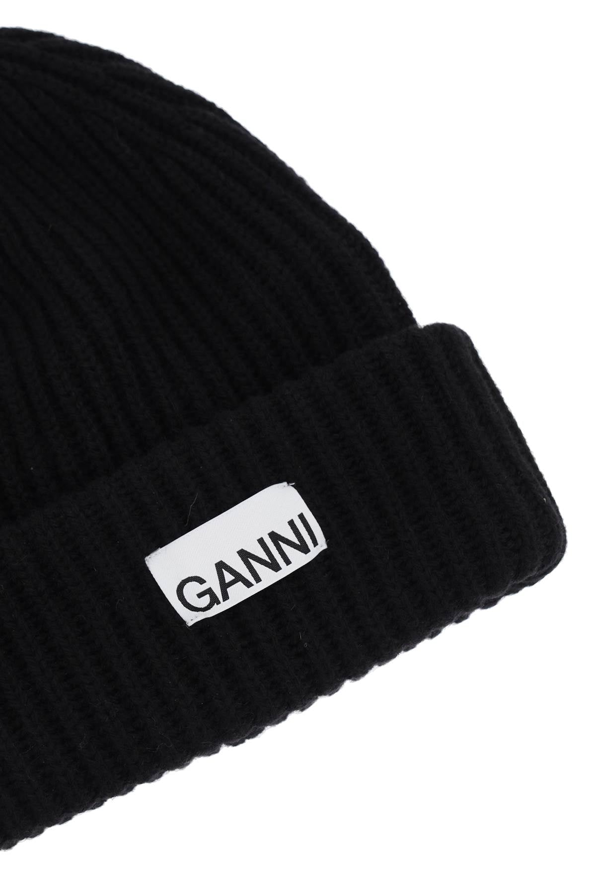 Beanie Hat With Logo Patch  - Black