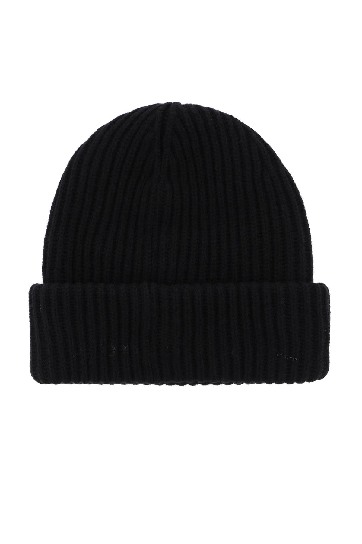 Beanie Hat With Logo Patch  - Black