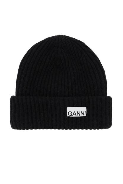 Beanie Hat With Logo Patch  - Black