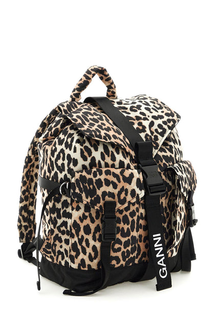 Animal Print Nylon Backpack  - Beige