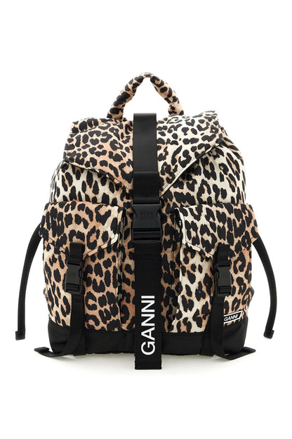 Animal Print Nylon Backpack  - Beige