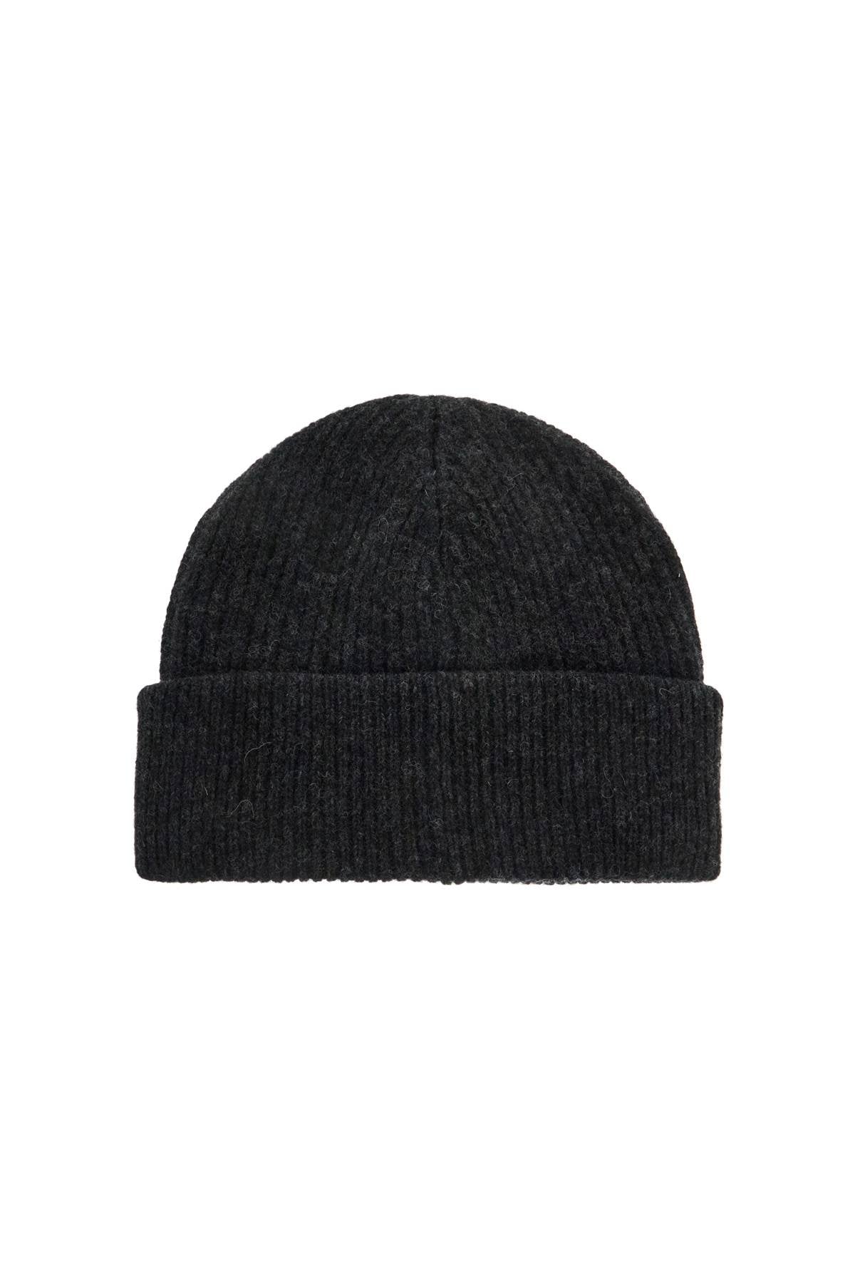 Beanie Hat With Logo Label  - Grey