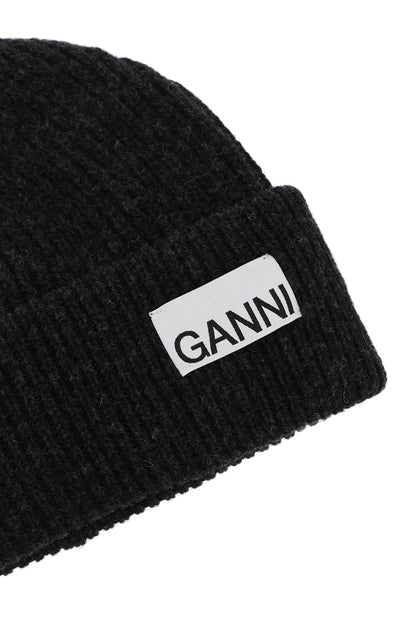 Beanie Hat With Logo Label  - Grey