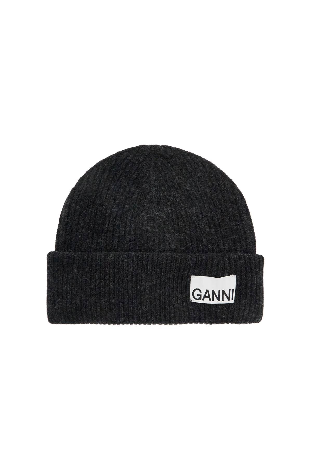 Beanie Hat With Logo Label  - Grey