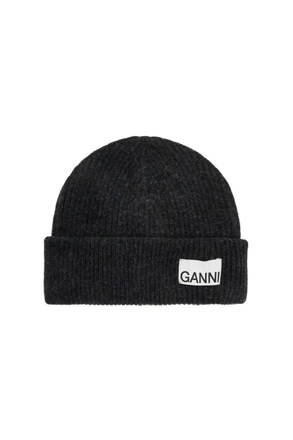 Beanie Hat With Logo Label  - Grey