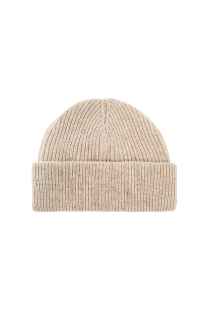 Beanie Hat With Logo Label  - Beige