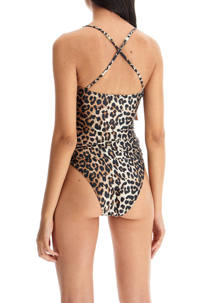 One-piece Leopard Print Swimsuit  - Beige