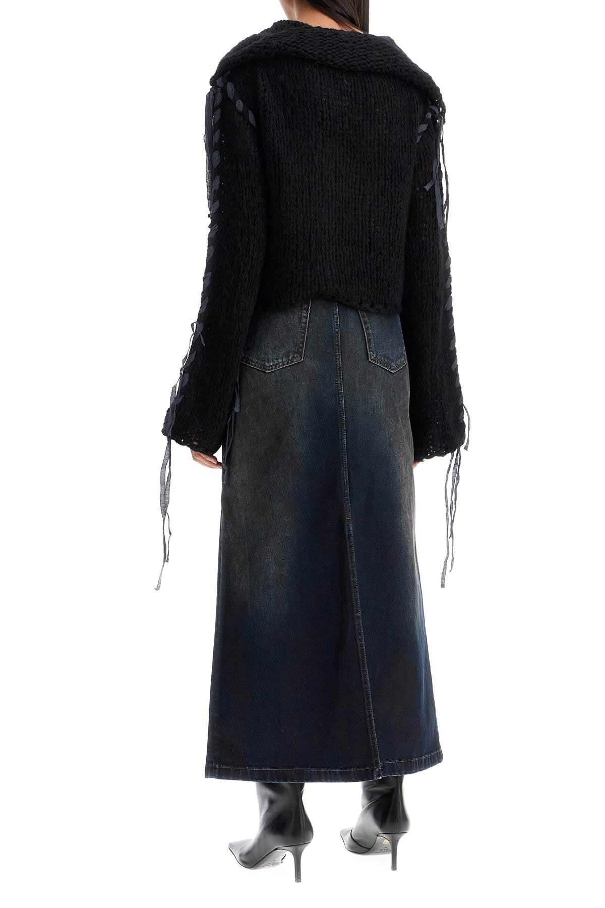 Cardigan With Braided Rib  - Black