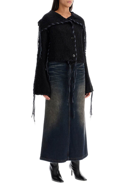 Cardigan With Braided Rib  - Black