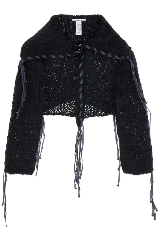 Cardigan With Braided Rib  - Black