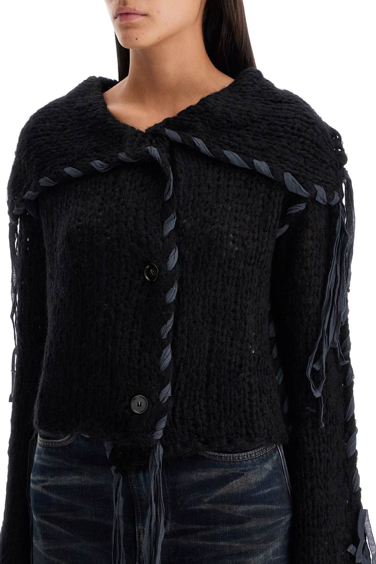 Cardigan With Braided Rib  - Black