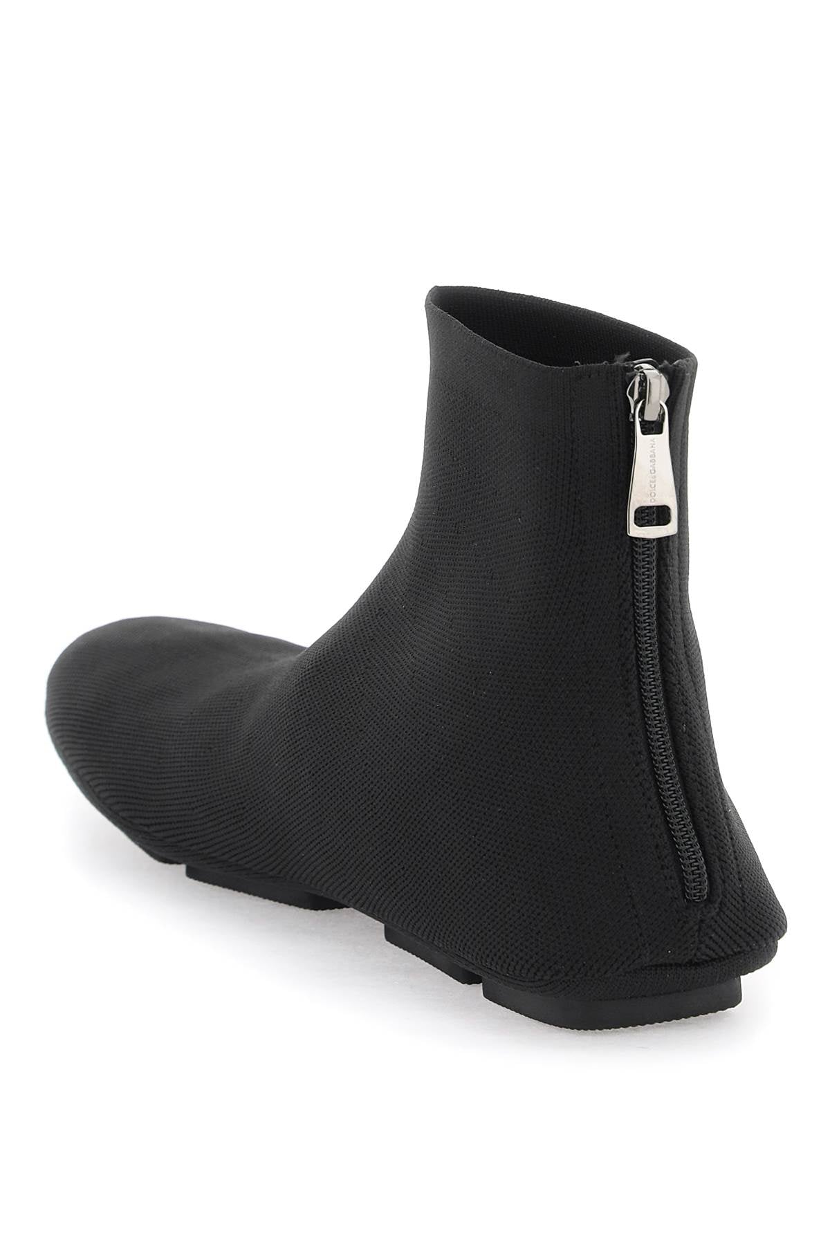 Stretch Knit Ankle Boots  - Black