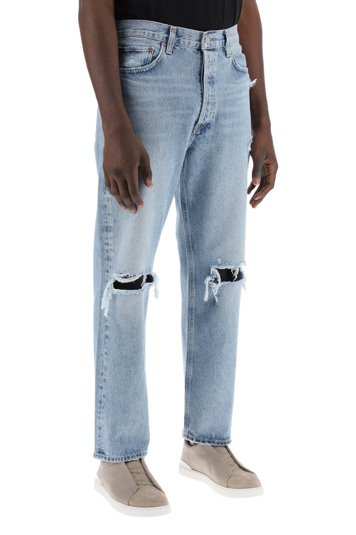 90's Destroyed Jeans With Distressed Details  - Blue