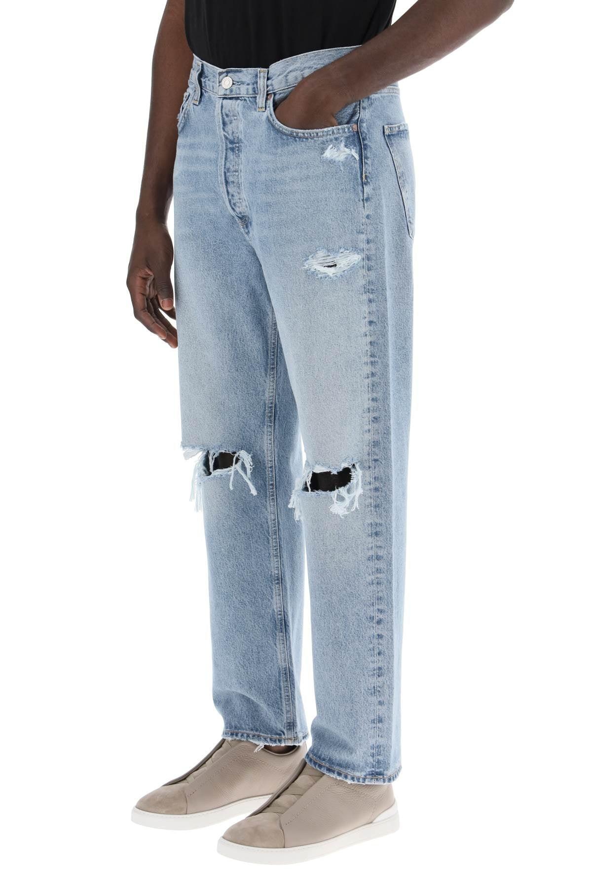 90's Destroyed Jeans With Distressed Details  - Blue