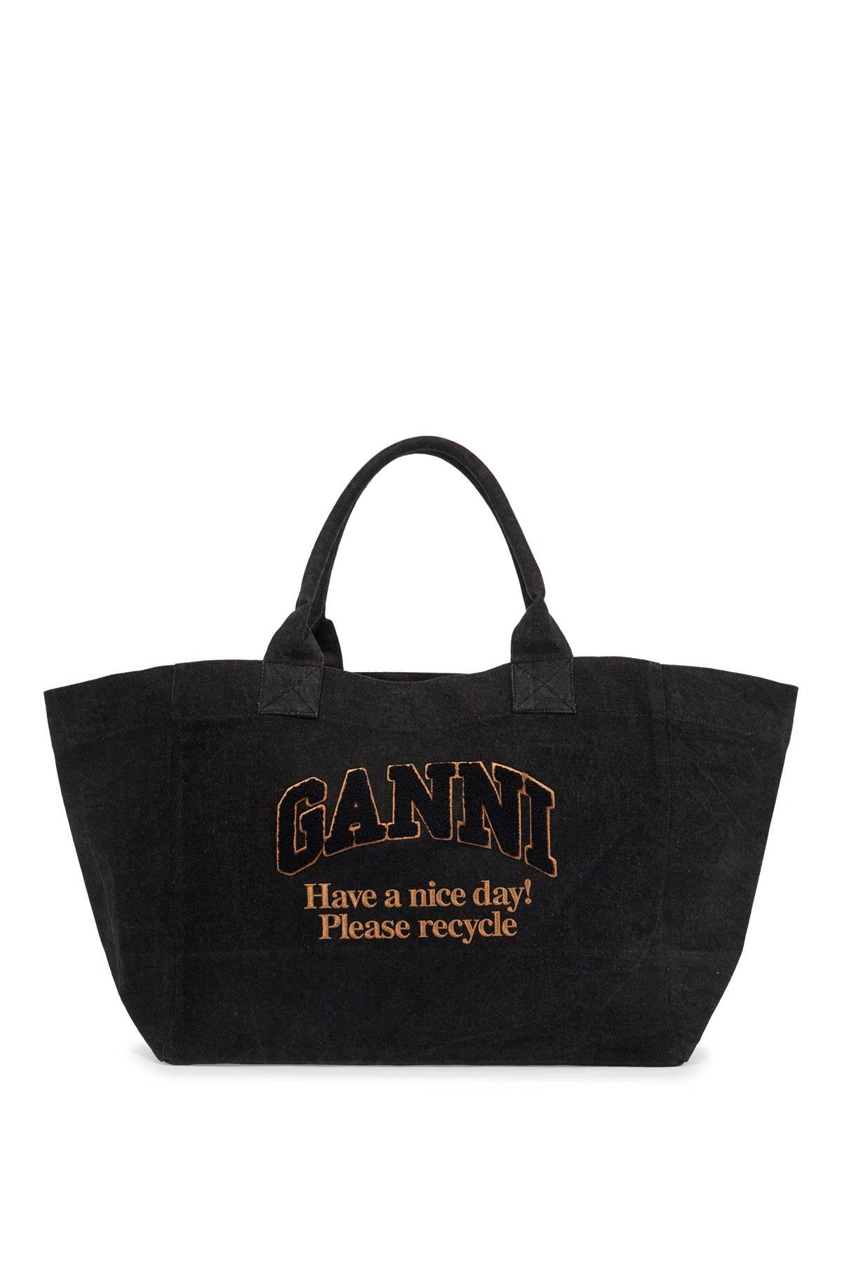 Denim Logo Tote Bag With 9  - Black