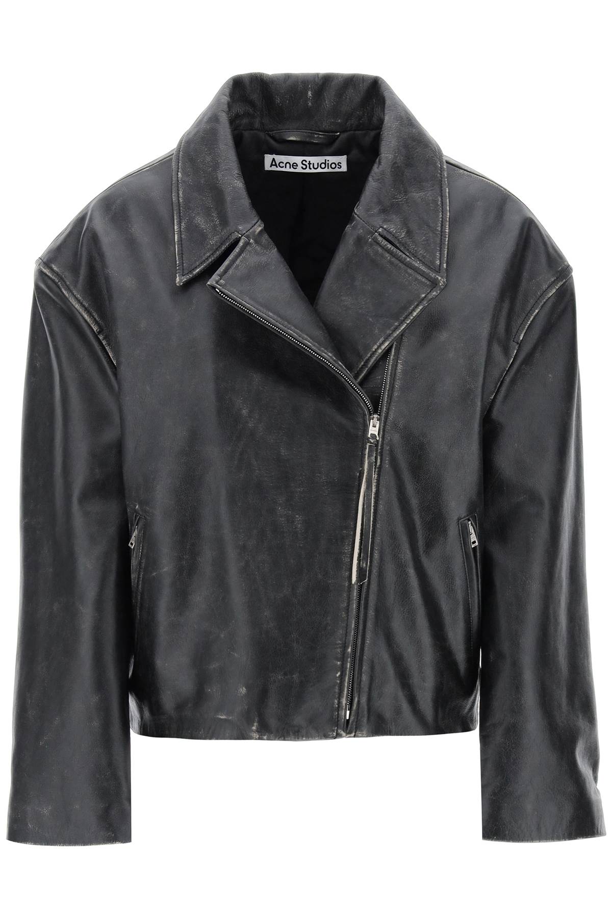 'vintage Leather Jacket With Distressed Effect  - Black