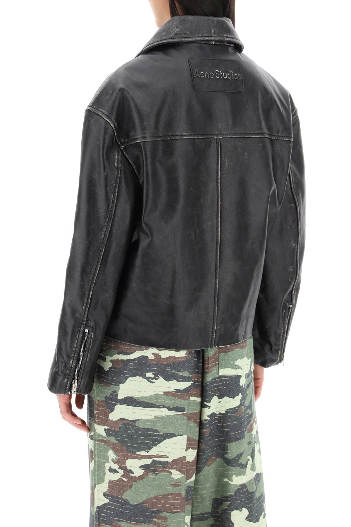 'vintage Leather Jacket With Distressed Effect  - Black